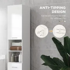 kleankin 71" Tall Slim Bathroom Storage Cabinet, Tall Narrow Cupboard with Drawer, Open Shelves, 2 Doors Cabinets and Adjustable Shelves for Kitchen, Hallway, Living Room, High Gloss White - 5