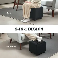 HOMCOM Velvet-Feel Square Ottoman - Grey - 4