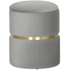 HOMCOM Velvet-Feel Storage Ottoman - Light Grey - 1