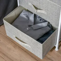 HOMCOM Vertical 3-Tier Linen Drawer Cabinet Organizer Storage Dresser Tower with Metal Frame Adjustable Feet for Living Room, Bathroom, Kitchen, White, Oak and Light Grey - 8