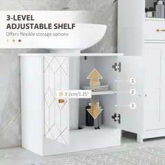 HOMCOM Under Sink Bathroom Cabinet, Under Sink Cabinet with Adjustable Shelf and Open Compartment for Basin with or without Pedestal, 60 x 30 x 60cm, White - 5