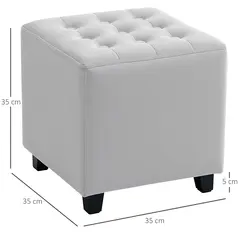 HOMCOM Velvet-Feel Square Ottoman - Light Grey - 3