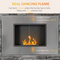 HOMCOM Wall Mounted Ethanol Fireplace, Stainless Steel Bioethanol Heater Stove Fire with 1.2L Tank, 3 Hour Burning Time, 78 x 54 cm, Silver - 4
