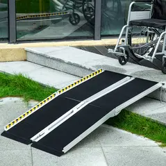 HOMCOM Wheelchair Ramp, 152L x 73Wcm, 272KG Capacity, Folding Aluminium Threshold Ramp with Non-Skid Surface, Transition Plates Above and Below for Home, Steps, Stairs, Curbs, Doorways - 2