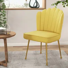 HOMCOM Velvet-Feel Shell Accent Chair - Yellow - 2