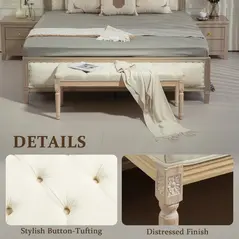 HOMCOM Vintage Wooden Bed End Bench - Cream White - 4