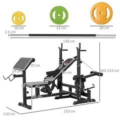 HOMCOM Weight Bench with Adjustable Barbell Rack, Leg Extension, Preacher Curl Pad and 20kg Barbell Set - 3