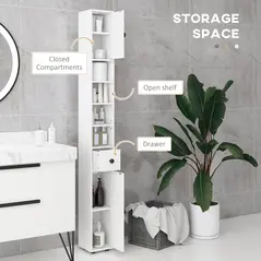 kleankin 180cm Slim Bathroom Cabinet with 9-layered Independent Storage for Family-friendly Storage  - White - 4