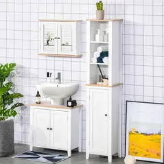 kleankin Under Sink Cabinet, Bathroom Sink Cabinet with 2 Doors, Pedestal Under Sink Design, Freestanding Bathroom Cupboard with Adjustable Shelf, White - 9