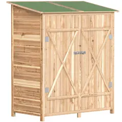 Outsunny 140 x 75 Fir Wood Garden Shed, with Asphalt Roof - Natural - 1