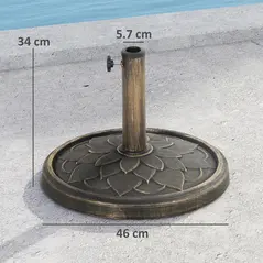Outsunny 12kg Resin Garden Parasol Base, Round Umbrella Base, Heavy Duty Sun Umbrella Base for 32, 38, 48 mm Umbrella Poles for Deck Poolside, Bronze Tone - 3