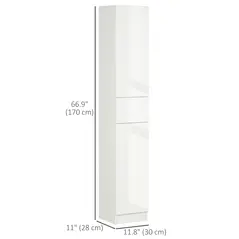 kleankin Luxury Tall Bathroom Cabinet with High Gloss Panel, Sleek White Bathroom Cabinet with Push-to-Open Door, White - 3