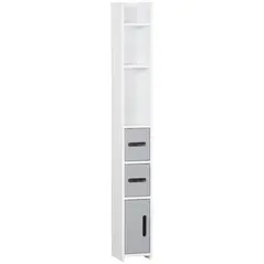 kleankin Modern Bathroom Storage Cabinet, Freestanding Tall Bathroom Cabinet with Open Shelves and 3 Cupboards with Door, for Bedroom Hallway, Grey - 1
