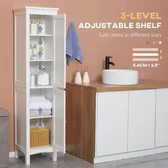 kleankin Tall Bathroom Storage Unit, Slim Bathroom Cabinet with Adjustable Shelves and Double Door, White - 6