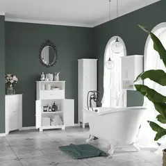 kleankin Tall Bathroom Storage Unit, Slim Bathroom Cabinet with Adjustable Shelves and Double Door, White - 4