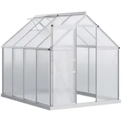 Outsunny 190 x 253 cm Walk-In Polycarbonate Greenhouse - Silver-Tone - 1