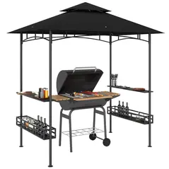 Outsunny 150 x 240cm BBQ Grill Gazebo, with Shelves - Grey - 1