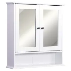 kleankin Wall-mounted Bathroom Cabinet Mirror Door Organiser Storage Shelves Living Room White - 1