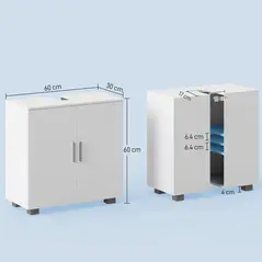 kleankin Pedestal Under Sink Cabinet, Modern Bathroom Vanity Unit, Storage Cupboard with Double Doors, Adjustable Shelf, White - 3