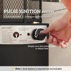 Outsunny 11 KW Freestanding Gas Patio Heater, Adjustable Outdoor Garden Propane Heater with Tip-Over Switch, Wheels, Pulse Ignition, Tank Room with Openable Door, Black - 6