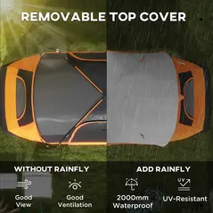 Outsunny 2 Bedroom Tent Six-man Seates Family Camping for Outdoor Adventure, Orange - 4