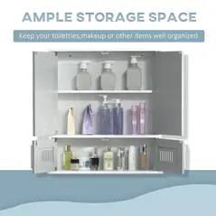 kleankin Bathroom Mirror Cabinet, Wall Mounted Storage Cupboard with Double Doors and Adjustable Shelf, Bathroom Organizer, Grey - 4