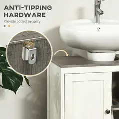 kleankin Modern Bathroom Sink Cabinet, Floor Standing Under Sink Cabinet, Freestanding Storage Cupboard with Adjustable Shelf, Double Doors, Antique White - 6