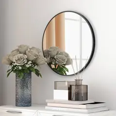 kleankin Round Bathroom Mirror, Modern Wall-mounted Makeup Mirror with Aluminium Frame for Washroom Living Room, Black, 40x40 cm - 4