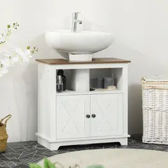 kleankin Under Sink Cabinet Bathroom Vanity Unit with Double Doors and Storage Shelves, 60 x 30 x 60cm, White - 2