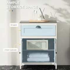 kleankin Bathroom Floor Cabinet, Freestanding Storage Cupboard with Drawer, Double Door Cabinet and Adjustable Shelf, White - 4