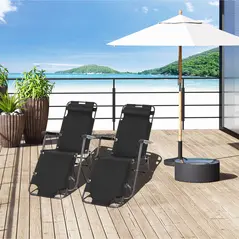 Outsunny 2 in 1 Folding Sun Lounger Reclining Garden Chair Set of 2 with 2-Level Adjustable Backrest, Outdoor Zero Gravity Recliner Garden Chairs with Head Pillow and Armrests, Black - 2