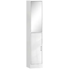 kleankin Tall Bathroom Cabinet with Mirror and Adjustable Shelf - High Gloss White - 1