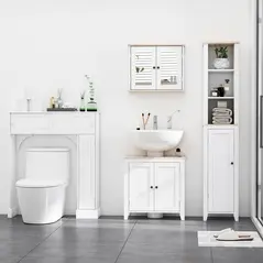 kleankin Under Sink Cabinet, Bathroom Sink Cabinet with 2 Doors, Pedestal Under Sink Design, Freestanding Bathroom Cupboard with Adjustable Shelf, White - 4