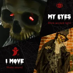 Outsunny 189cm Life Size Outdoor Halloween Decorations Ghost Bridegroom, Animated Prop Animatronic Decor with Sound and Motion Activated, Light Up Eyes, Howling Sound - 5