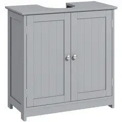 kleankin Under Sink Bathroom Cabinet, Freestanding Under Sink Cabinet with 2 Doors and Adjustable Shelf for Basin without or with Pedestal, Grey - 1
