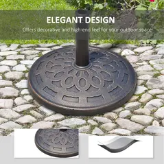 Outsunny 14kg Round Garden Parasol Base Holder Decorative Resin Market Umbrella Stand with Adjustable Coupler, Bronze - 4
