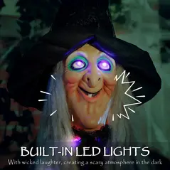 Outsunny 183 cm Life Size Halloween Animated Hanging Witch with Glowing LED Eyes & Body, Spooky Witch Scary Halloween Decorations, Battery Operated, Indoor Party Props - 5