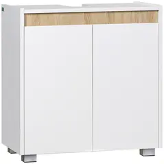 kleankin Modern Bathroom Sink Cabinet, Floor Standing Under Sink Cabinet, Freestanding Storage Cupboard with Double Doors, White - 1