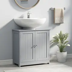 kleankin Under Sink Bathroom Cabinet, Freestanding Under Sink Cabinet with 2 Doors and Adjustable Shelf for Basin without or with Pedestal, Grey - 2