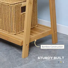 kleankin Freestanding Natural Bamboo Towel Rack with 3 Towel Rails and 3 Storage Shelves, Space-Saving Foldable Towel Holder for Bathroom - 5