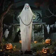 Outsunny 183 cm Life Size Halloween Animated Skeleton Grim Reaper with Glowing LED Eyes, Scary Halloween Decorations, Battery Operated, Indoor Party Props - 8