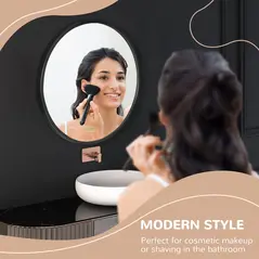 kleankin Round Bathroom Mirror, Modern Wall-mounted Makeup Mirror with Aluminium Frame for Washroom Living Room, Black, 40x40 cm - 6