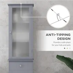 kleankin Bathroom Storage Cabinet with 3-tier Shelf Drawer Door, Floor Cabinet Free Standing Tall Slim Side Organizer Shelves, Grey - 7