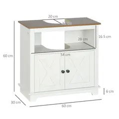 kleankin Under Sink Cabinet Bathroom Vanity Unit with Double Doors and Storage Shelves, 60 x 30 x 60cm, White - 3