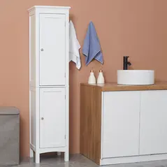 kleankin Tall Bathroom Storage Unit, Slim Bathroom Cabinet with Adjustable Shelves and Double Door, White - 8