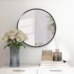 kleankin Round Bathroom Mirror, Modern Wall-mounted Makeup Mirror with Aluminium Frame for Washroom Living Room, Black, 40x40 cm - 5