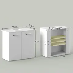 kleankin Under Sink Cabinet, Bathroom Vanity Unit, Pedestal Under Sink Design, Storage Cupboard with Adjustable Shelf, High Gloss, White - 3