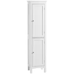 kleankin Tall Bathroom Storage Unit, Slim Bathroom Cabinet with Adjustable Shelves and Double Door, White - 1