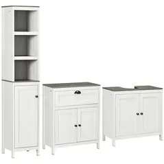 kleankin Bathroom Furniture Set with Adjustable Shelves, 6-Tier Tall Bathroom Storage Cabinet, Floor Cabinet with Drawer, Under Sink Cabinet, Antique White - 1
