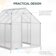Outsunny 190 x 253 cm Walk-In Polycarbonate Greenhouse - Silver-Tone - 6